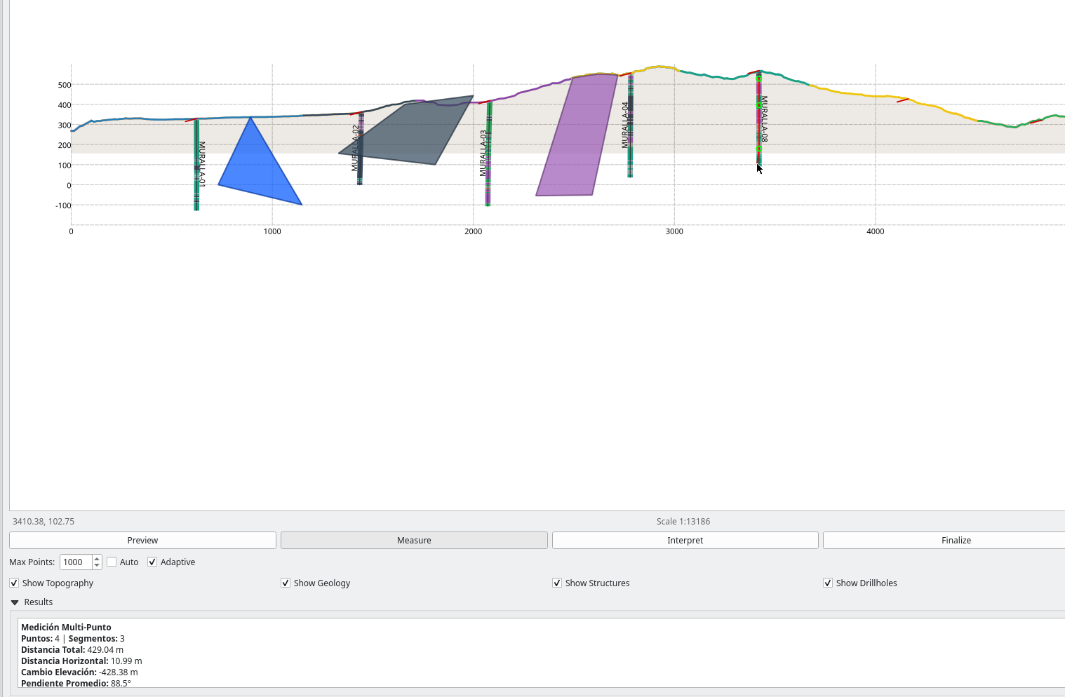 Measuring distance along a drillhole trace