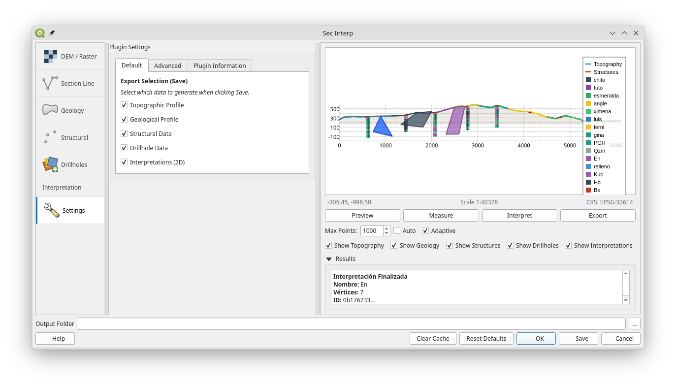 Default settings showing Export Selection